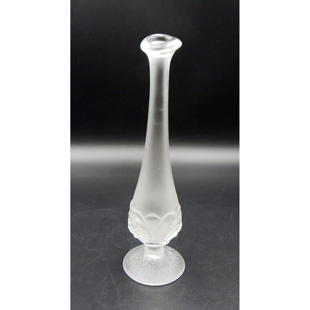 Fenton Water Lily Bud Vase Frosted Clear Glass Flower Pattern 9 Inch